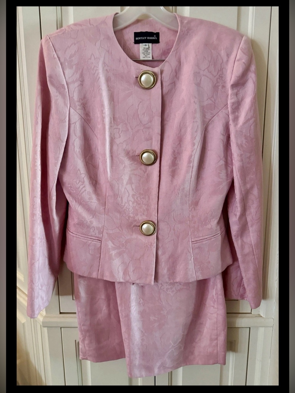 Women’s Bentley Harris Pink Damask Linen/Cotton 2-piece Dress Suit - Size 8